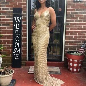 Sherri Hill Elegant Gold Maxi Dress
